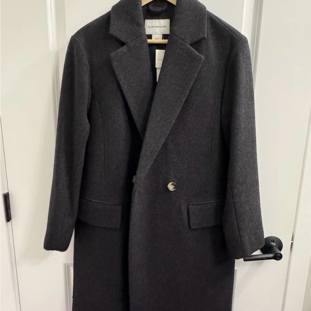 NWT Club Monaco Wool Blend Relaxed Double-Breasted Coat Black Size XS
